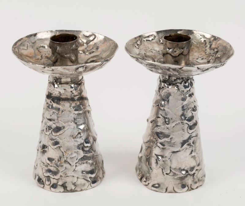 ERNST FRIES pair of brutalist silver plated candlesticks, mid 20th century, 14cm high 