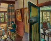 HAROLD FREDERICK (WEAVER) (RAOKIN) HAWKINS (1893 - 1977), The Two Rooms,&nbsp; oil on board,&nbsp; signed upper right "Raokin '46", inscribed in pencil and signed in the artists hand with title verso, with Macquarie Galleries label affixed and conservators report a