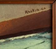 HAROLD FREDERICK (WEAVER) (RAOKIN) HAWKINS (1893 - 1977), The Two Rooms,&nbsp; oil on board,&nbsp; signed upper right "Raokin '46", inscribed in pencil and signed in the artists hand with title verso, with Macquarie Galleries label affixed and conservators report a - 3