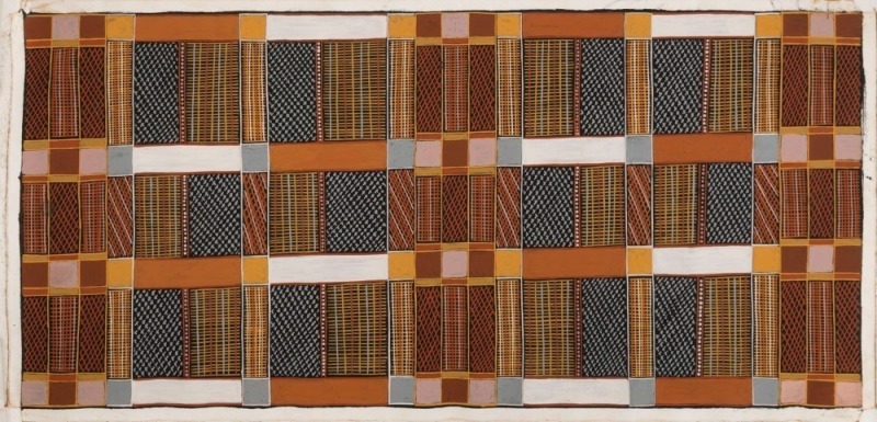 THERESE ANNE MUNKARA (b.1953), Nguia, Bathurst Island, ochre earth pigments on canvas, Tiwi Design gallery number verso, 114 x 53cm. (Purchased from the Gallery 25 July 2002).