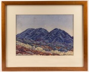 ALBERT NAMATJIRA (1902-1959), In The Macdonnell Range Central Australia, watercolour, signed lower right "Albert Namatjira", with University of Melbourne condition and treatment report verso, 26cm x 37cm, 45cm x 55cm overall - 2