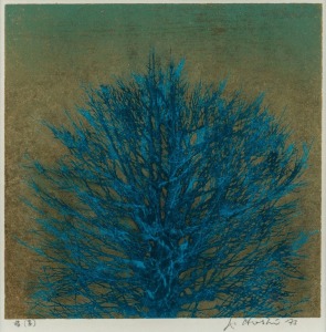 JOICHI HOSHI (1911-1979), Blue Tree, woodblock, signed lower right "J. Hoshi, '73", 26 x 26cm, 40 x 38cm overall