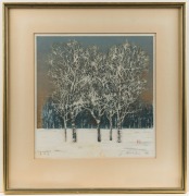 JOICHI HOSHI (1911-1979), Tree in winter landscape, woodblock, signed lower right "J. Hoshi, '76", 27 x 26cm, 40 x 38cm overall - 2