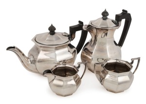 An antique English sterling silver four piece tea set, made in Sheffield, early 20th century, the largest 19cm high, 1380 grams total