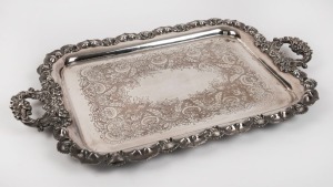 An Old Sheffield Plate serving tray, 71cm across the handles