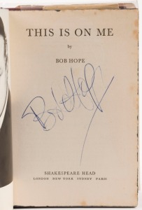 BOB HOPE: pen signature to the title page of his book "This is on me" [Shakespeare Head, London] with dust jacket.