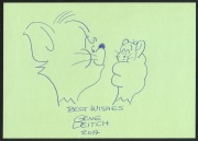 GENE DEITCH (1924 - 2020) signature and greeting on card with pen drawing of Tom & Jerry, his most famous creations.