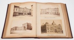 AUSTRALIA, SCOTLAND, ITALY, GERMANY, etc. Album of 19th century black and white albumen prints, most captioned and notated with location details. Varying sheet sizes, the largest 13 x 20cm, 69 images total.