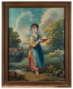 After THOMAS GAINSBOROUGH, A young milkmaid watercolours on silk, early 19th Century, 60 x 47cm, 70 x 56cm overall - 2