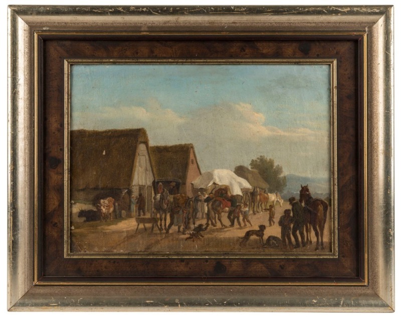 ARTIST UNKNOWN (European School), (Hamlet street scene), oil on canvas, 23 x 32cm, 37 x 47cm overall