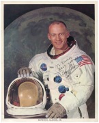 ASTRONAUTS: Neil Armstrong signature on card; plus signed NASA photographs of Buzz Aldrin, Paul Scully-Power & Jack Lousma. (4 items). - 2