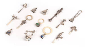 BABY RATTLES: 20 assorted silver & silver plated rattles