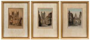 JAMES ALPHEGE BREWER,  I.) Lincoln Cathedral, II.) Chester - The East Gate, III.) Chester Cathedral, IV.) West Minster, V.) Chester Cathedral (Interior), aquatints, all titled in the plate and signed on the lower mount, individually framed, each 41.5 x 31