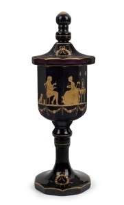 MOSER amethyst glass cup and cover with gilt decoration, early 20th century, 27cm high