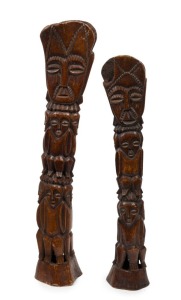 Two tribal totems, carved bone, Nigerian origin, 68 and 61cm high