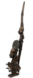 A tribal figural totem, cast bronze, Nigerian origin,  97cm high 