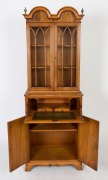 An English reproduction dwarf secretaire bookcase in the Georgian style, yew and boxwood, circa 1950s, retailed through George's of Melbourne, 186cm high, 65cm wide, 39cm deep - 2