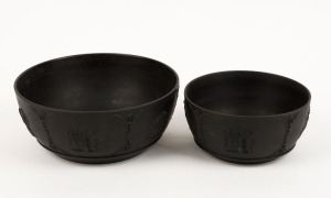 WEDGWOOD two "Black Basalt" antique English porcelain bowls, impressed marks to bases, 8cm high, 19cm diameter