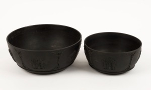 WEDGWOOD two "Black Basalt" antique English porcelain bowls, impressed marks to bases, 8cm high, 19cm diameter