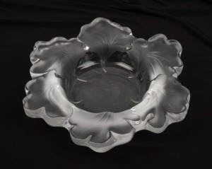 LALIQUE French glass bowl with leaf decoration,  engraved "Lalique France", 31cm wide