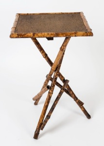 An antique bamboo cricket table with square top, 73cm x 43cm x 41cm