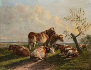 THOMAS SIDNEY COOPER (1803 - 1902),  (cattle in landscape), oil on canvas, signed lower left "T. Sidney Cooper R.A. 1897", 70 x 90cm, 82 x 103cm overall