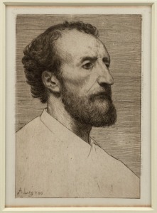 ALPHONSE LEGROS (1837 - 1911), Gentleman wearing a cloak, and Portrait of Dalou (1877) etchings, each signed in the plate, 23 x 15cm and 28 x 19cm; both framed. (2).
