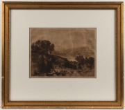 FRANK SHORT (1857 - 1945), Picking Flowers, aquatint,  signed, described as a proof and dated 1903 in lower margin, 22.5 x 41.5cm; framed 48 x 65cm. also, Derwent Water (after Turner), engraved and signed by Short. (2). - 2