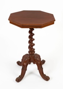 An antique English mahogany wine table with barley twist column and octagonal shaped top, 19th century, 72cm high, 47cm wide, 47cm deep