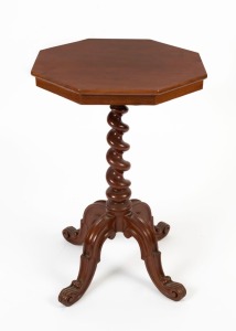 An antique English mahogany wine table with barley twist column and octagonal shaped top, 19th century, ​​​​​​​72cm high, 47cm wide, 47cm deep