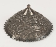 An antique Vietnamese silver conical shaped military hat badge, decorated with dragon, phoenix and Kirin symbols of high-ranking military personnel, 19th century, 7cm high, 12cm wide - 2