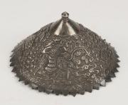 An antique Vietnamese silver conical shaped military hat badge, decorated with dragon, phoenix and Kirin symbols of high-ranking military personnel, 19th century, 7cm high, 12cm wide - 3