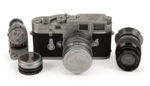 LEITZ LEICA M3 camera with accompanying light meter, filters, lens and leather carrying case