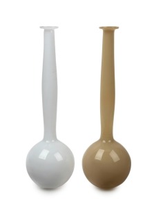 ORREFORS pair of Swedish art glass vases with bulbous bases, with engraved signatures to base and original factory labels, 42.5cm high each