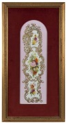 COPELAND pair of antique English floral porcelain plaques in later gilt frames with velvet mounts, 19th century, impressed mark "Copeland", ​​​​​​​64 x 21cm, 93 x 48cm overall each - 2