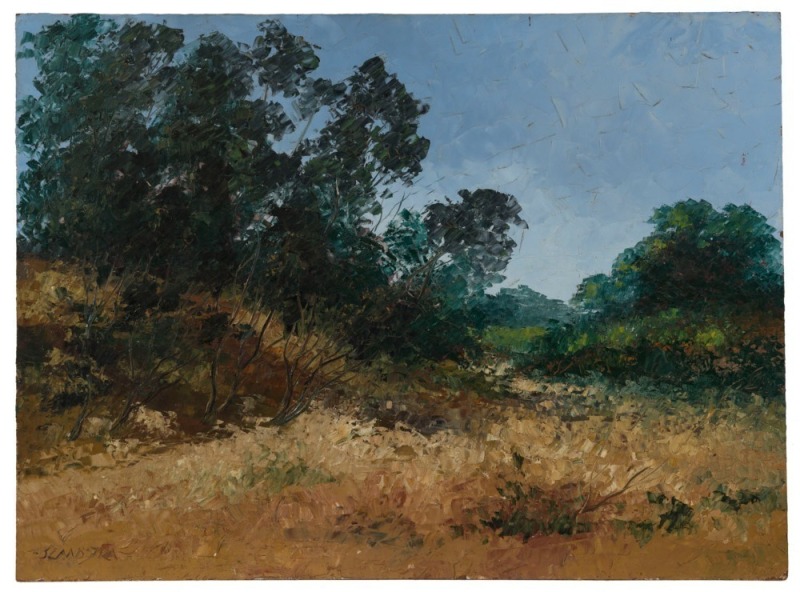 ARTIST UNKNOWN, landscape, oil on board, signed lower left (illegible), ​​​​​​​45 x 61cm