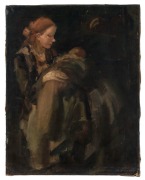 ARTIST UNKNOWN, (mother and child), oil on canvas, signed lower right (illegible), 67 x 53cm