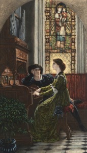 ARTIST UNKNOWN, (interior scene with stained glass window), lithograph, ​​​​​​​40 x 23cm, 66 x 48cm overall