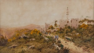 JULES PIERRE (JAN) DE LEENER (1873-1944), Jerusalem, The Tower of David From the Bethlehem Road, watercolour, signed lower right "J. De Leener", 26 x 47cm, 46 x 67cm overall