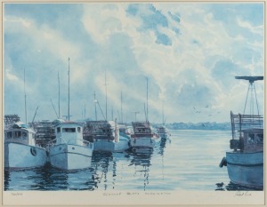 ARTIST UNKNOWN, Scallop Boats Mornington, lithograph, 342/975, signed and titled in the lower margin (illegible), 56 x 72cm, 79 x 96cm overall