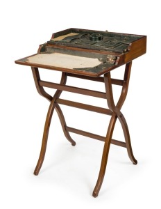 "The Dorethy" antique English mahogany folding campaign lady's companion desk/dressing table, 19th century, 85cm high, 56cm wide, 58cm deep
