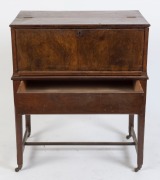 A rare antique English traveling metamorphic desk and folio cabinet, with adjustable leather inset writing surface; walnut veneer, original brass hardware fitted to single drawer desk base with brass castors, 19th century. 103cm high, 87cm wide, 55cm deep - 2