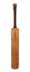 1921 AUSTRALIA V ENGLAND ASHES TOUR: Gunn & Moore 'Autograph Regal' used cricket bat, signed in the ownership position, by English test cricketer Henry Makepeace, autographed on reverse by 11 members of the Australian Ashes Team including Warren Bardsley, Arthur Mailey & Herbie Collins, and 15 members of the English Ashes touring team including Jack Hobbs, Johnny Douglas, Wilf Rhodes & Patsy Hendren; the English players signing the bat on the SS Osterley