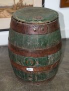 An antique coopered beer barrel with green painted finish and iron strapping, stamped "TOOTH", 19th century,  44cm high, 33cm wide - 2