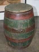 An antique coopered beer barrel with green painted finish and iron strapping, stamped "TOOTH", 19th century,  44cm high, 33cm wide - 4