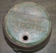 An antique coopered beer barrel with green painted finish and iron strapping, stamped "TOOTH", 19th century,  44cm high, 33cm wide - 6