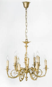 CHANDELIER: French gilt bronze 12 branch hanging light, Early 20th century. Height 54cm, width 62cm