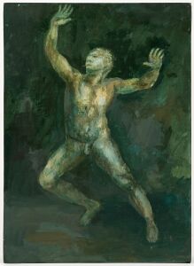 GREGORY PRYOR (1958 - ), Dynamic Figure (after Michelangelo), acrylic on wood panel,  35cm x 25cm