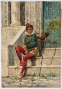 SIGNORELLI (A page boy holding his master's sword), watercolours on card, circa 1920, signed, Signorelli, Roma" lower right, 56 x 38cm.