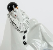 A pair of French porcelain Art Deco Pierrot and Pierrette&nbsp;bookends, signed "Genvane", circular factory mark to base, 19cm high, 23cm wide each - 2